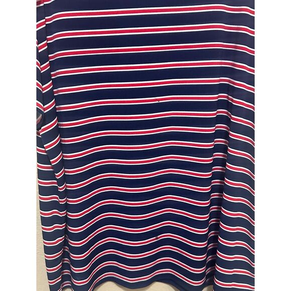 Michael Kors Navy‎ Red Striped Puff Sleeve Top Women’s XL Stretchy Casual - Picture 7 of 9